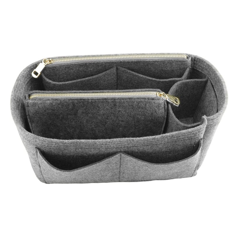 LEXSION Felt Purse Bag Organizer Insert with zipper Bag Tote Shaper Fit Speedy Neverful PM MM, B-grey, L, B-grey, L - Image 1